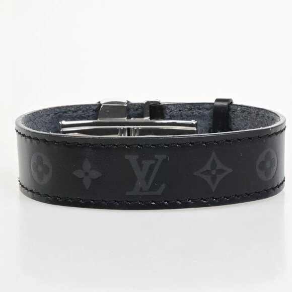 LOUIS VUITTON Good Luck Bracelet Bangle Monogram Leather Black - Picture 9 of 11